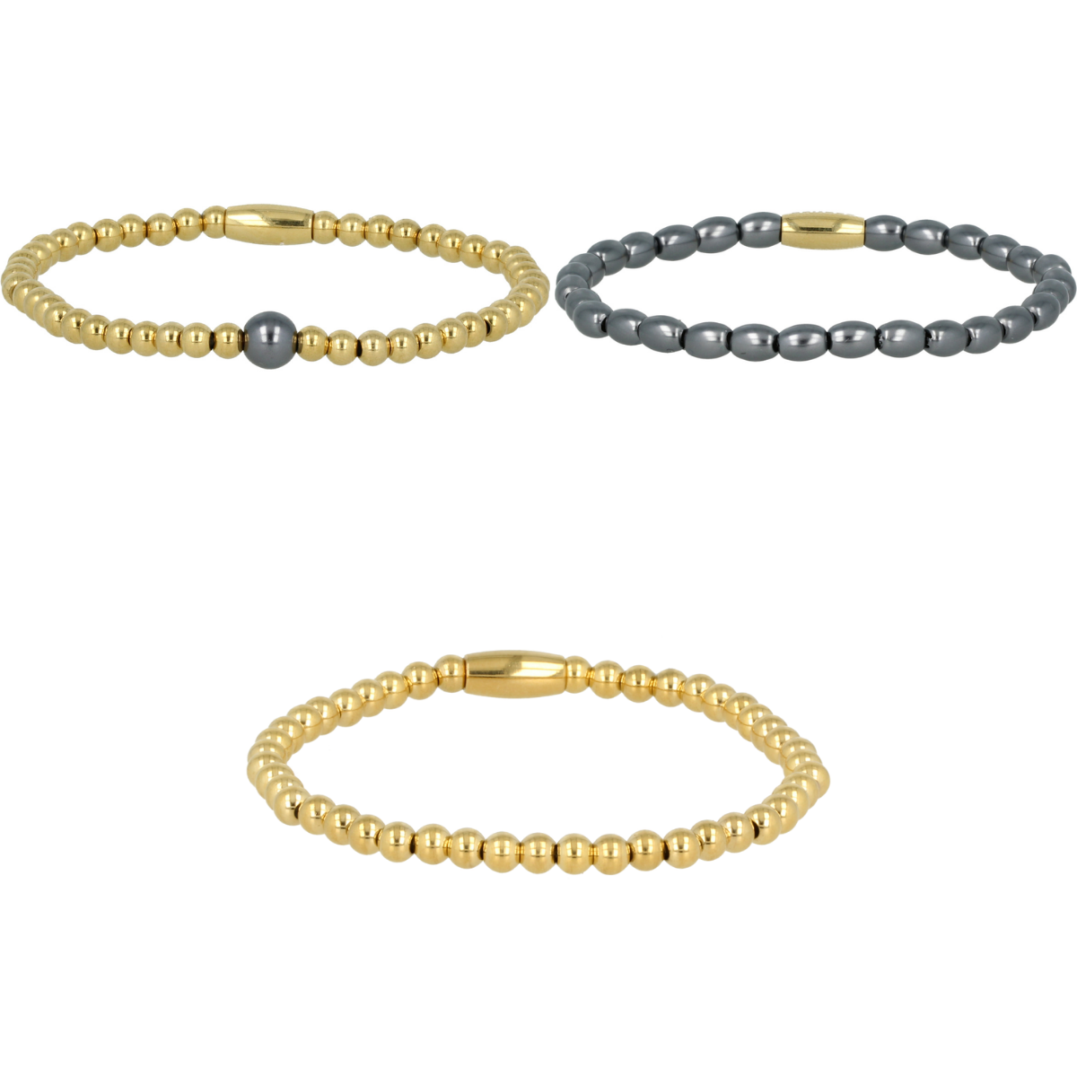 Gouden Armbanden Set met Zwarte Parel Kralen