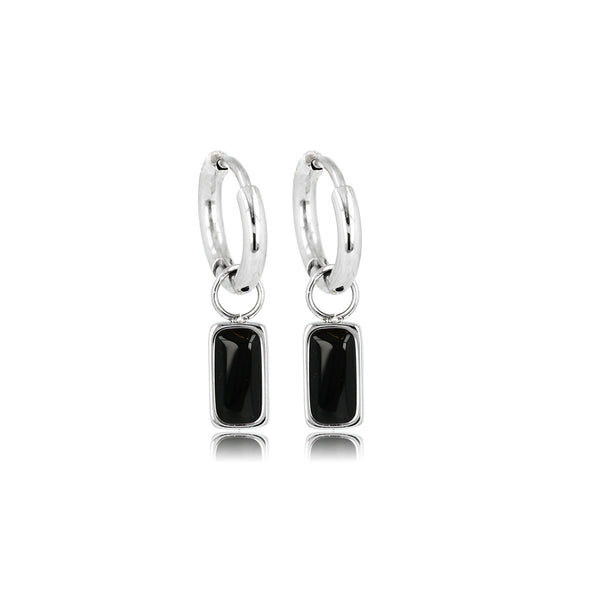 Elegante Zilveren Oorringen met Onyx Hanger