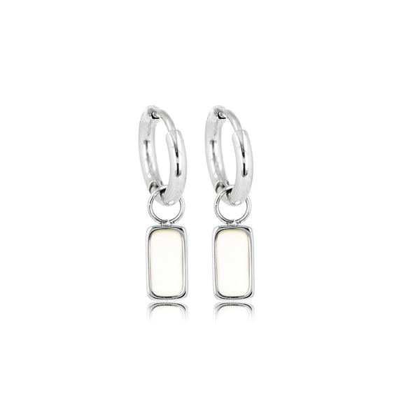 Elegante Ronde Stalen Oorring met White Aventurine Hanger