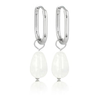 Silver Oval & Pear-Shaped White Quartz Earrings