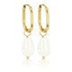 Golden Oval Earrings with Pear-Shaped White Quartz Pendant