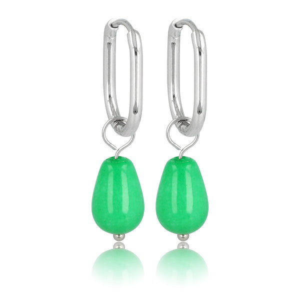 Zilveren Ovaal & Chrysoprase Elegantie Oorbellen