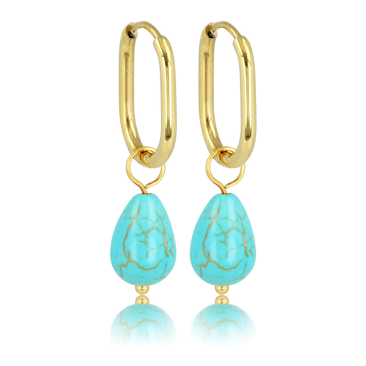 Golden Oval Earrings with Blue Howlite Pendant