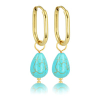 Golden Oval Earrings with Blue Howlite Pendant