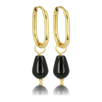 Gouden Oorringen met Onyx Peervormige Hanger