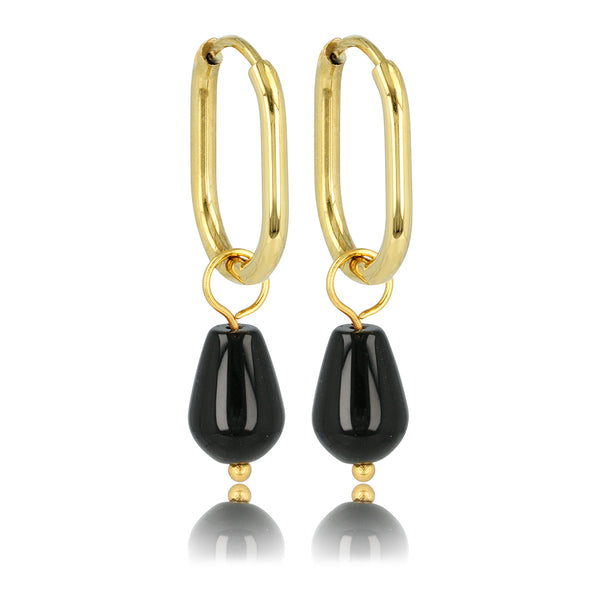 Gouden Oorringen met Onyx Peervormige Hanger