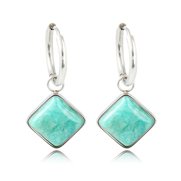 Zilveren Ronde Oorring met Amazonite Hanger
