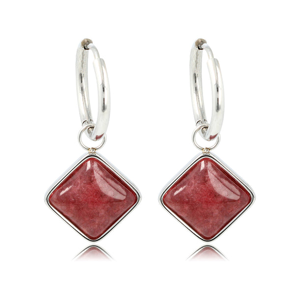 Zilveren Ronde Oorring met Red Aventurine Hanger