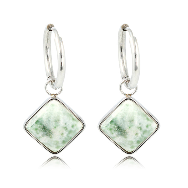 Silver Round Earring with Jade Diamond Pendant