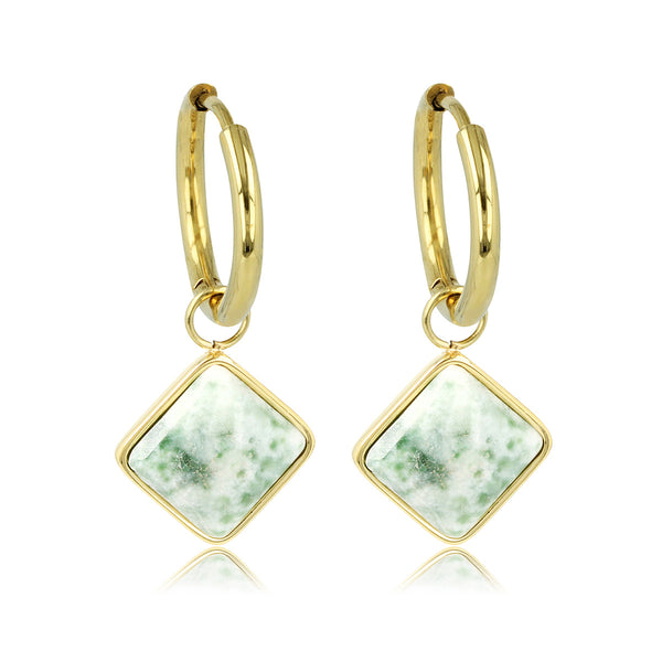Gouden Salmiak Oorring met Jade Ruit Hanger