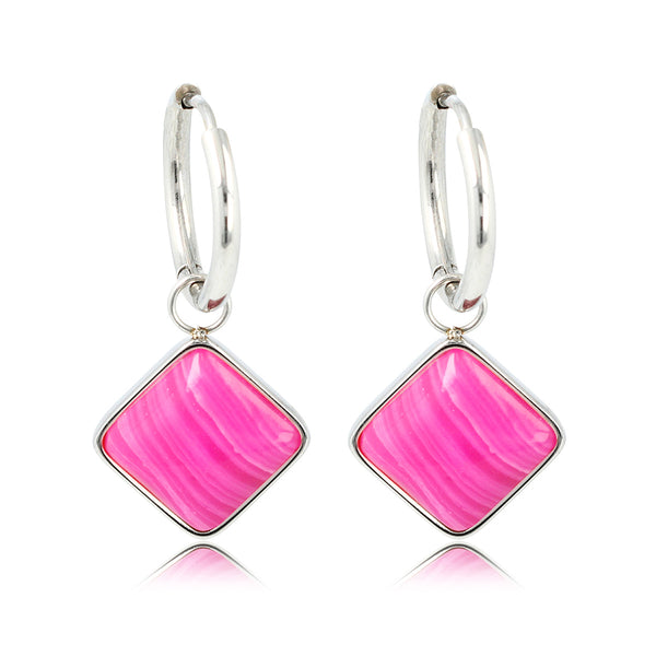 Zilveren Ronde Oorring met Rose Stripe Agate Hanger