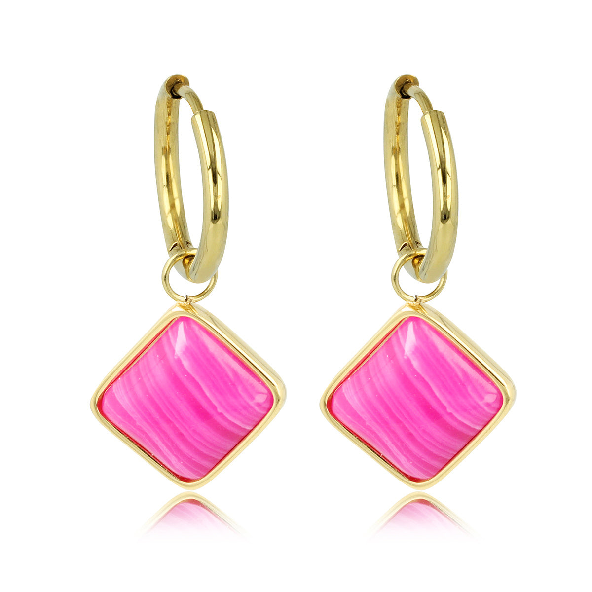 Golden Salmiak Earring with Rose Stripe Agate Hanger
