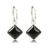 Zilveren Ronde Oorring met Onyx Ruiten Hanger