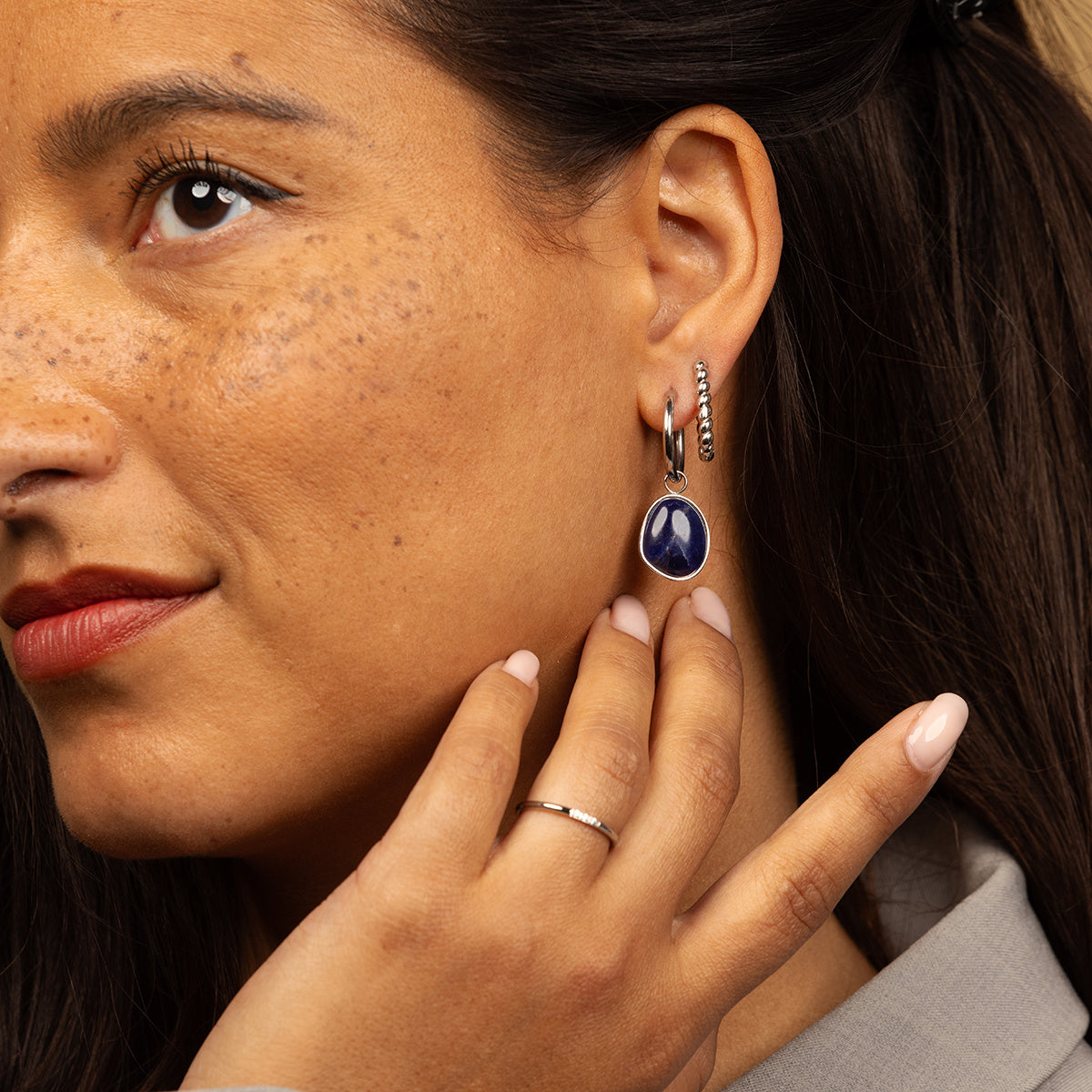 Zilveren Oorringen met Sodalite edelsteen