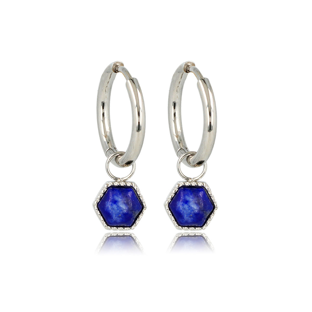 Silver Hexagon Earrings with Lapis Lazuli Splendor