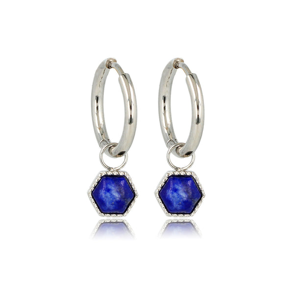 Silver Hexagon Earrings with Lapis Lazuli Splendor
