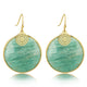 Amazonite oorbel met gouden bloem 40mm - Unieke Elegantie