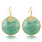 Amazonite oorbel met gouden bloem 40mm - Unieke Elegantie