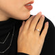 Silver stacking ring with ceramic bead.
