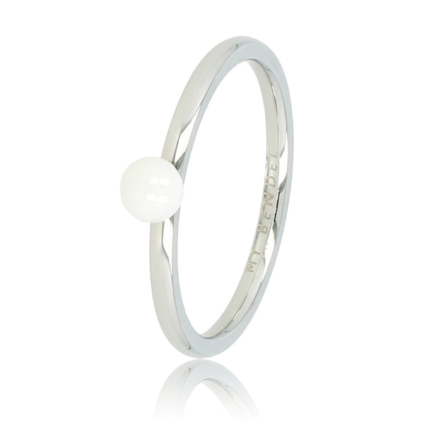 Aanschuifring zilver - wit bolletje 4mm - hypoallergeen