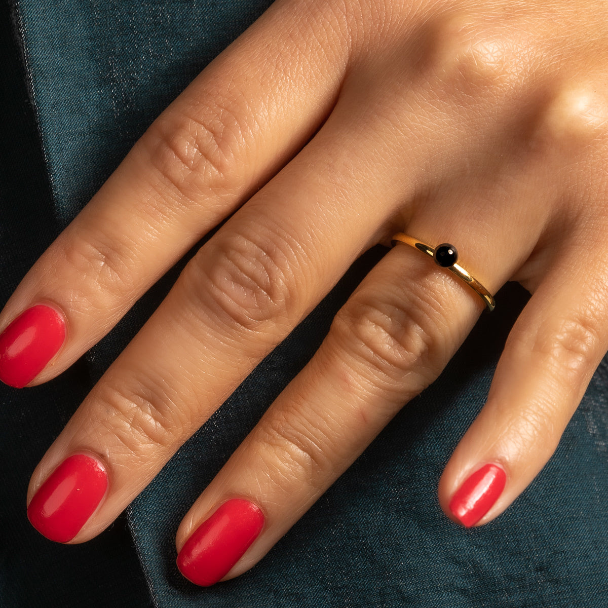 Gold extension ring - black bead - hypoallergenic