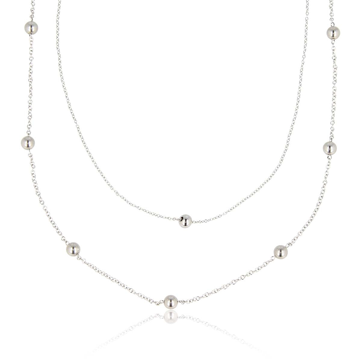 Double Silver Bead Necklace - stainless steel Stylish