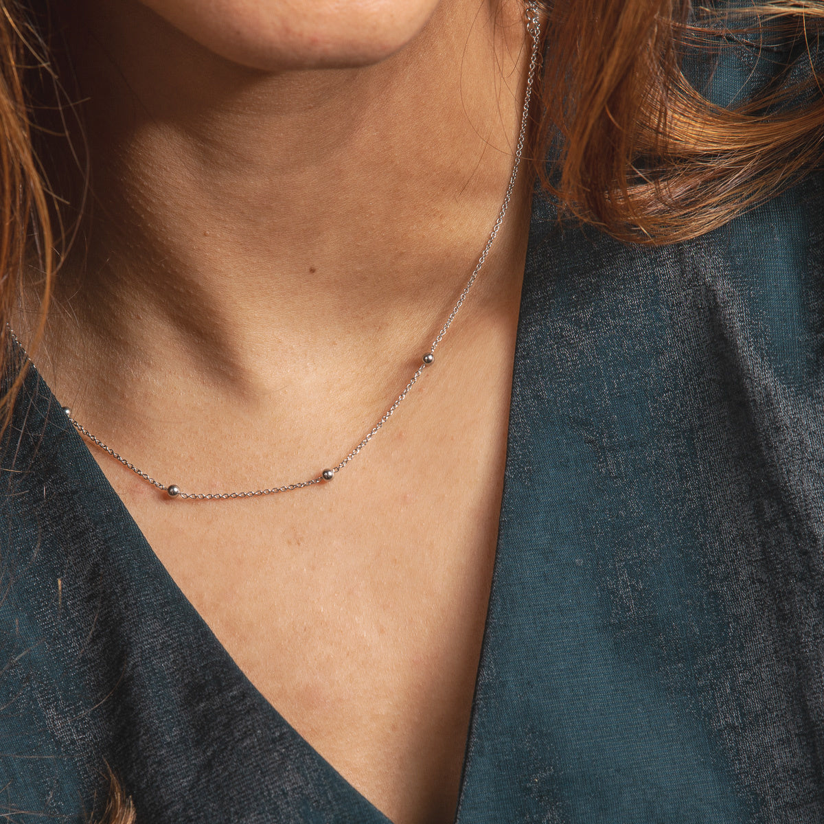 Silver Necklace with Small Beads - Fine Design