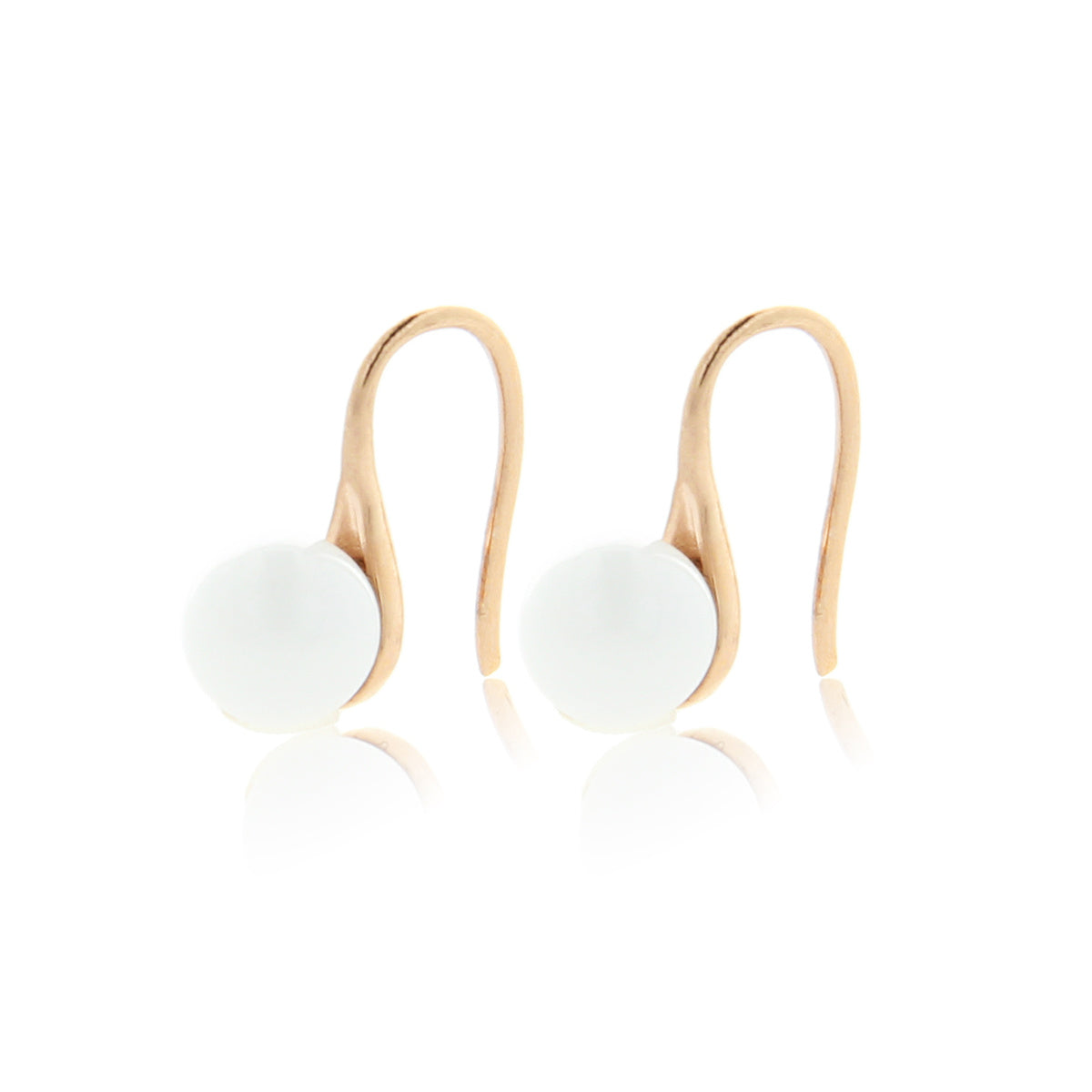 Elegante Roségouden Oorbellen met Keramieken Witte Bol