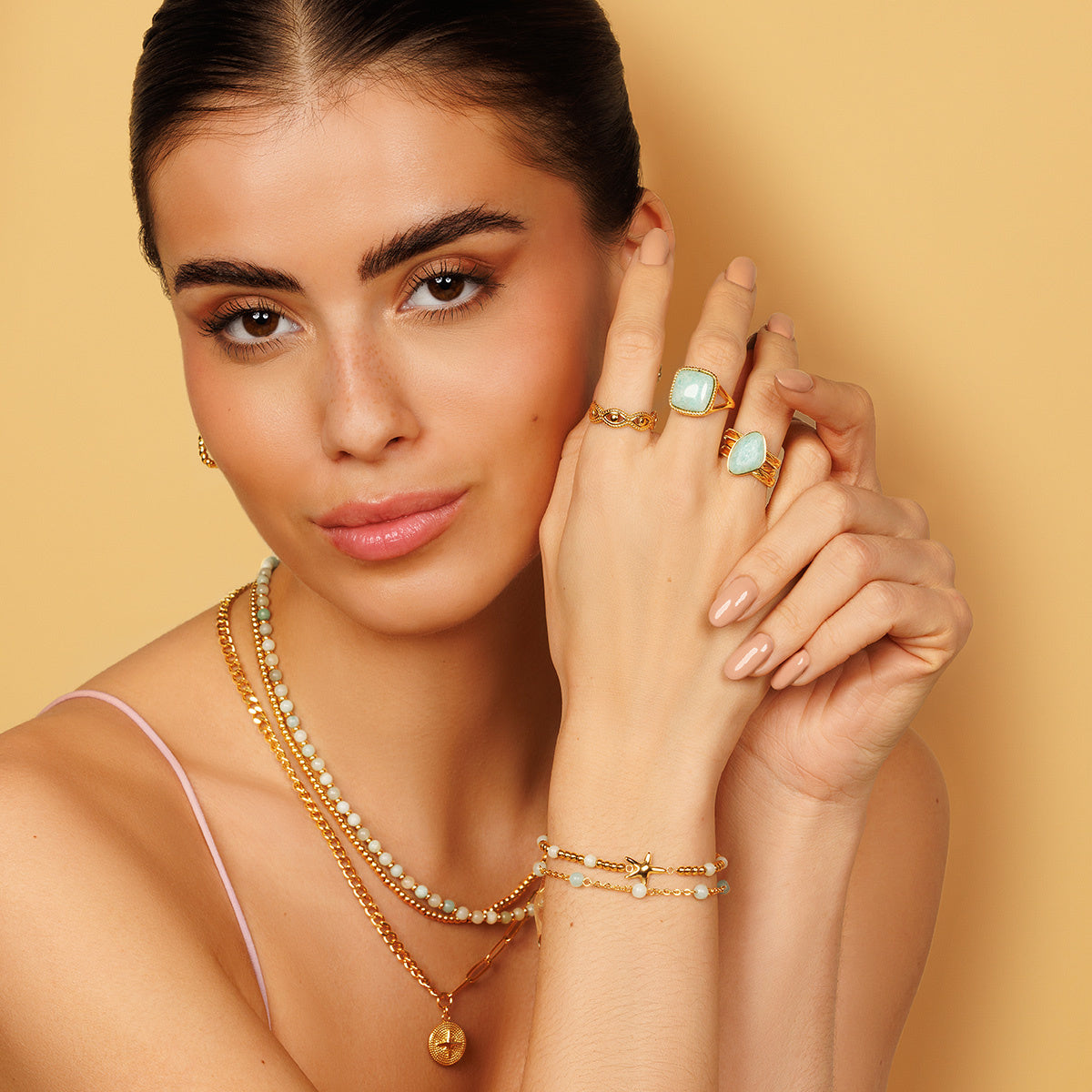 Golden ring - Amazonite gemstone - Unique and elegant