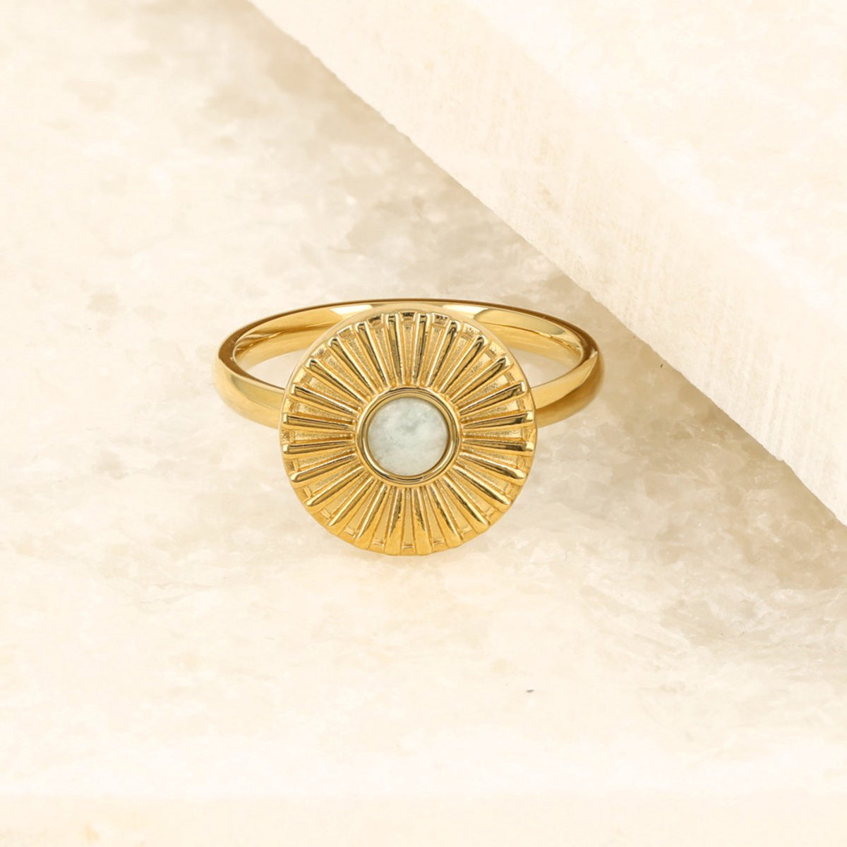 Goldener Ring mit Sonne - Amazonit