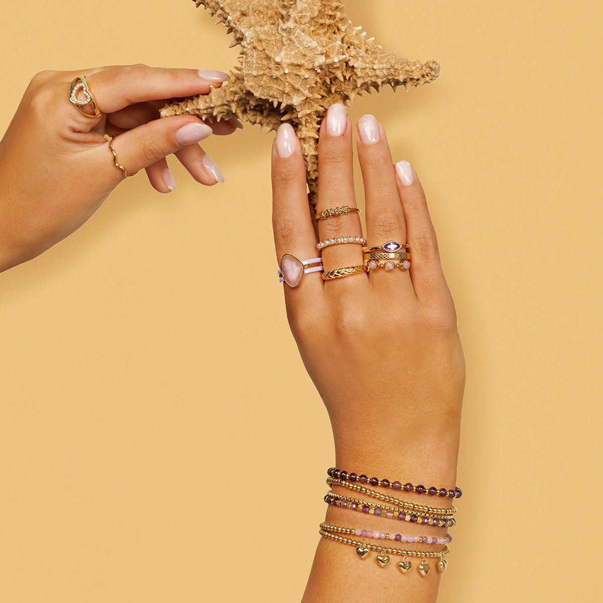 Gouden hartenring met parels - Elegant en sprankelend ontwerp - My Bendel