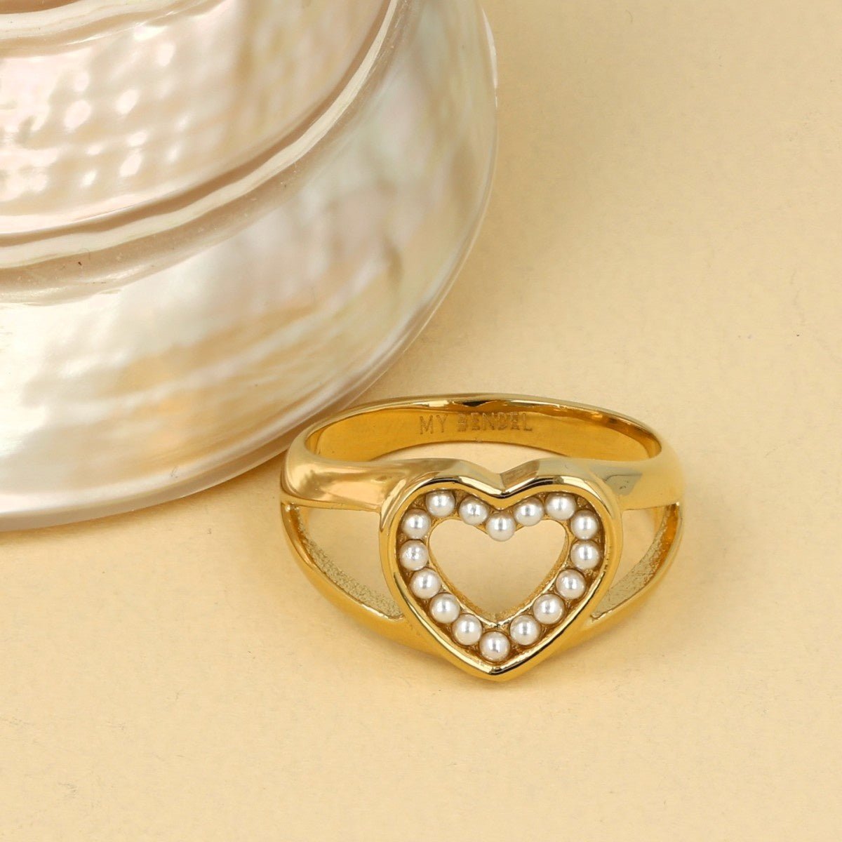 Gouden hartenring met parels - Elegant en sprankelend ontwerp - My Bendel