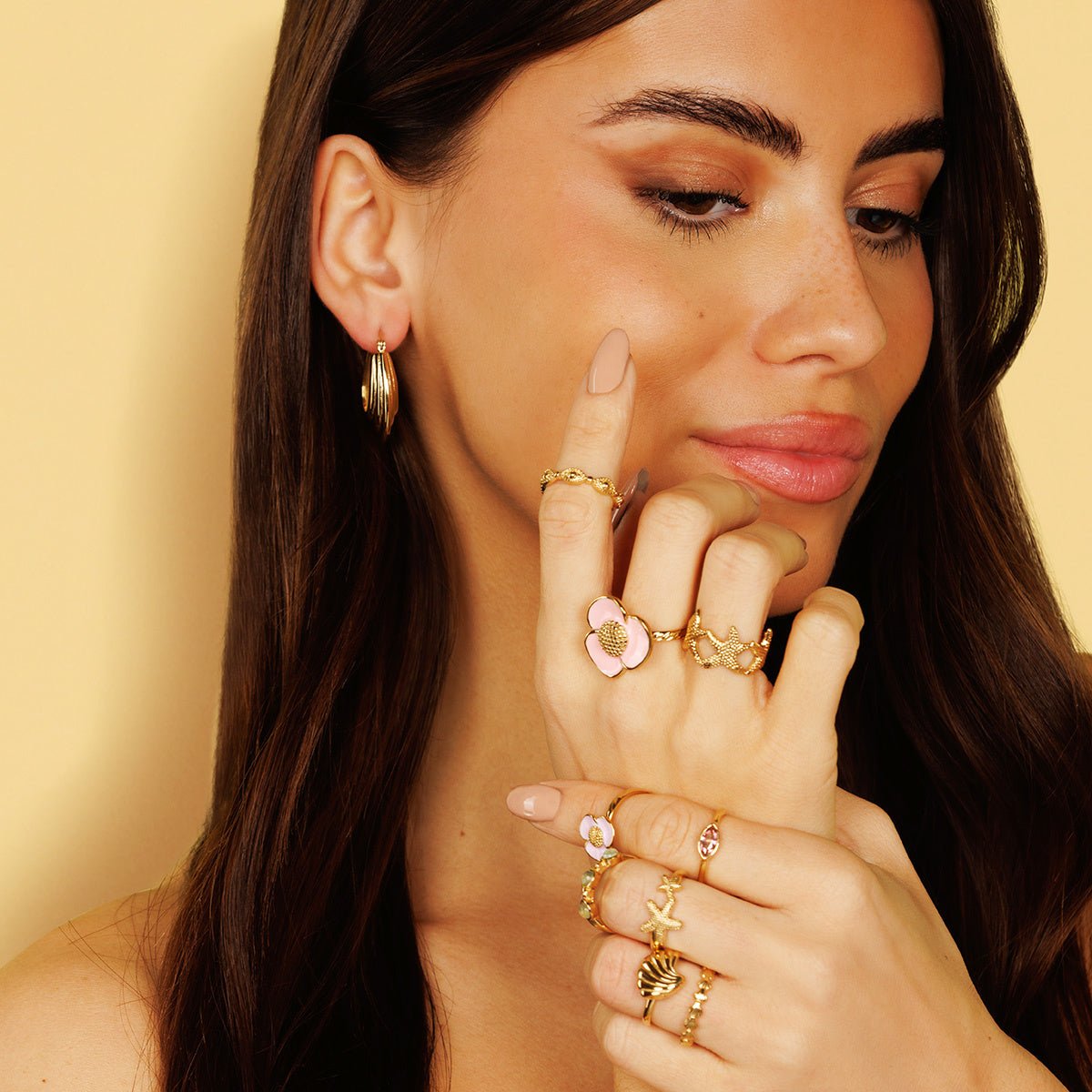 Gouden ring met schelpen - Zomers accessoire - Stainless steel - My Bendel