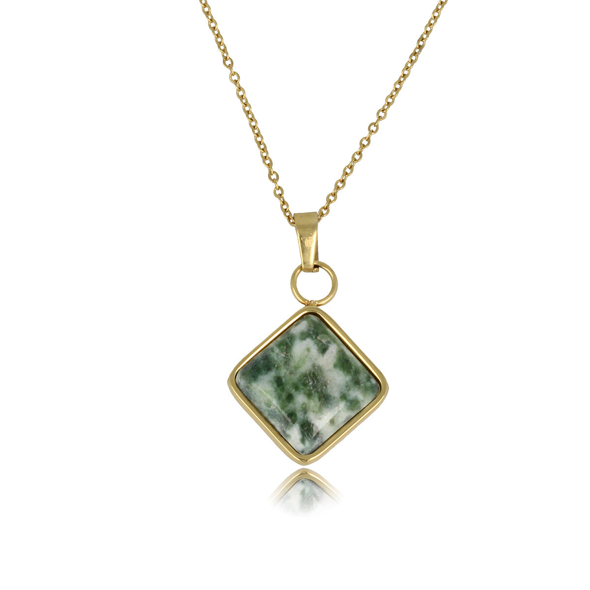 Gouden Ketting met Green Spotted Jade Hanger