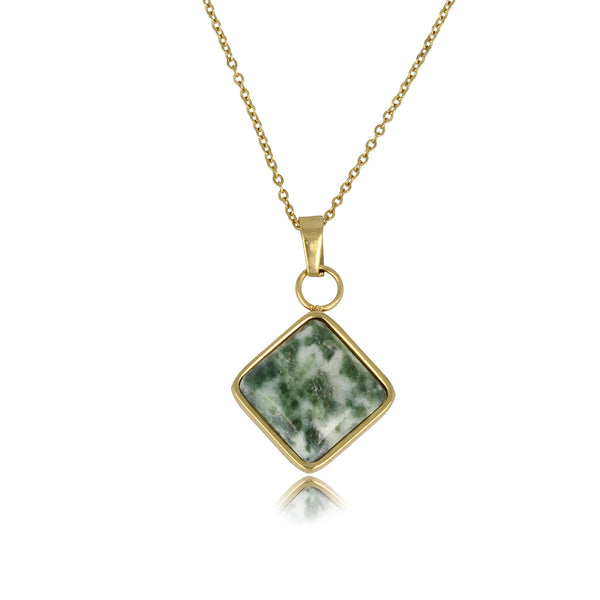Gouden Ketting met Green Spotted Jade Hanger