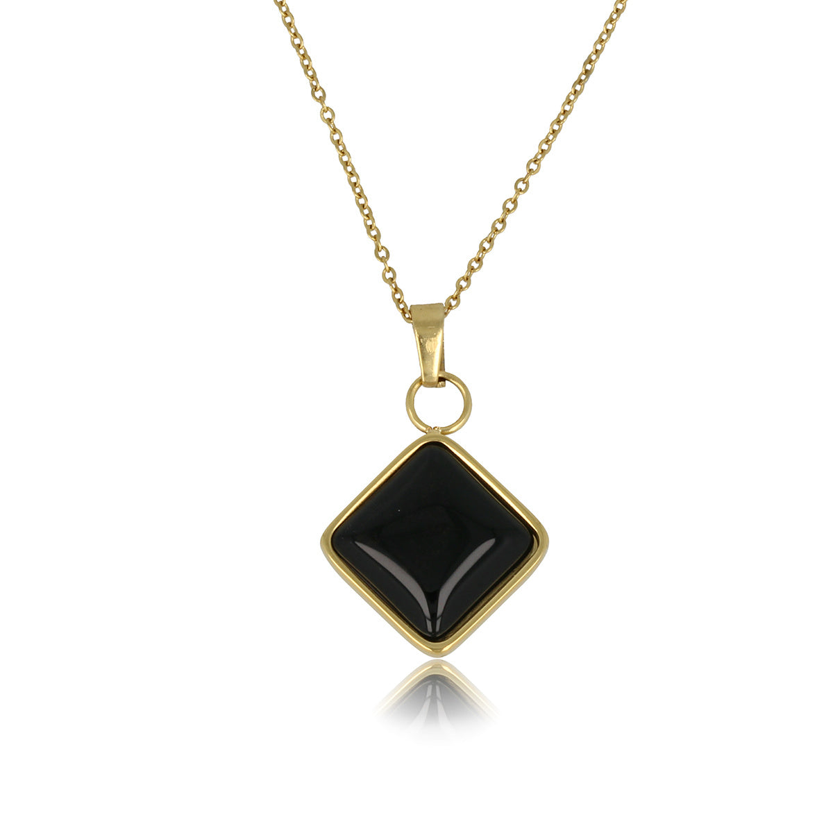 Gouden Schakelketting met Ruiten Onyx Hanger