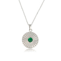 Silver Necklace Sun with Green Agate Gemstone