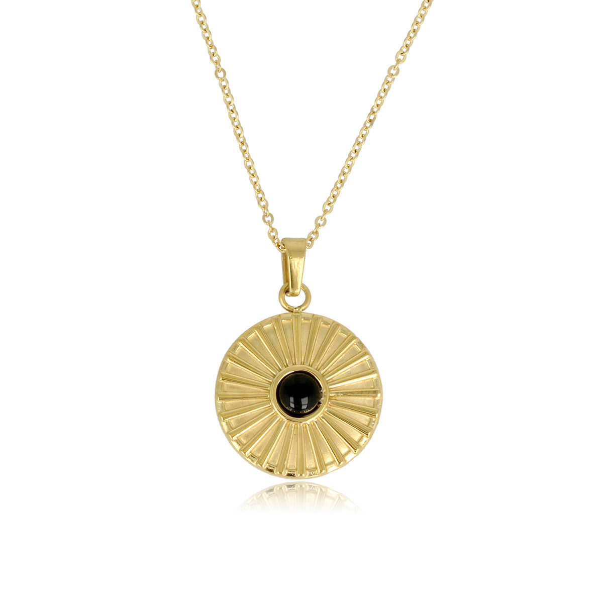 Golden Onyx Sun Charms Necklace - Fine Link Chain