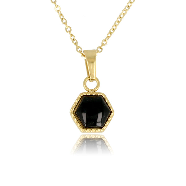 Gouden ketting met Onyx zeshoek hanger edelsteen