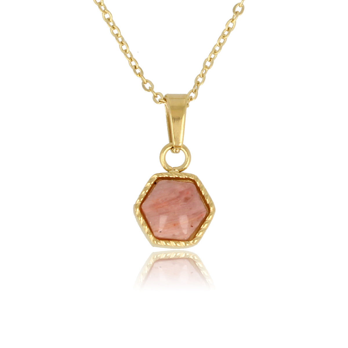 Goldene Kette mit Rhodonit sechseckigem Anhänger