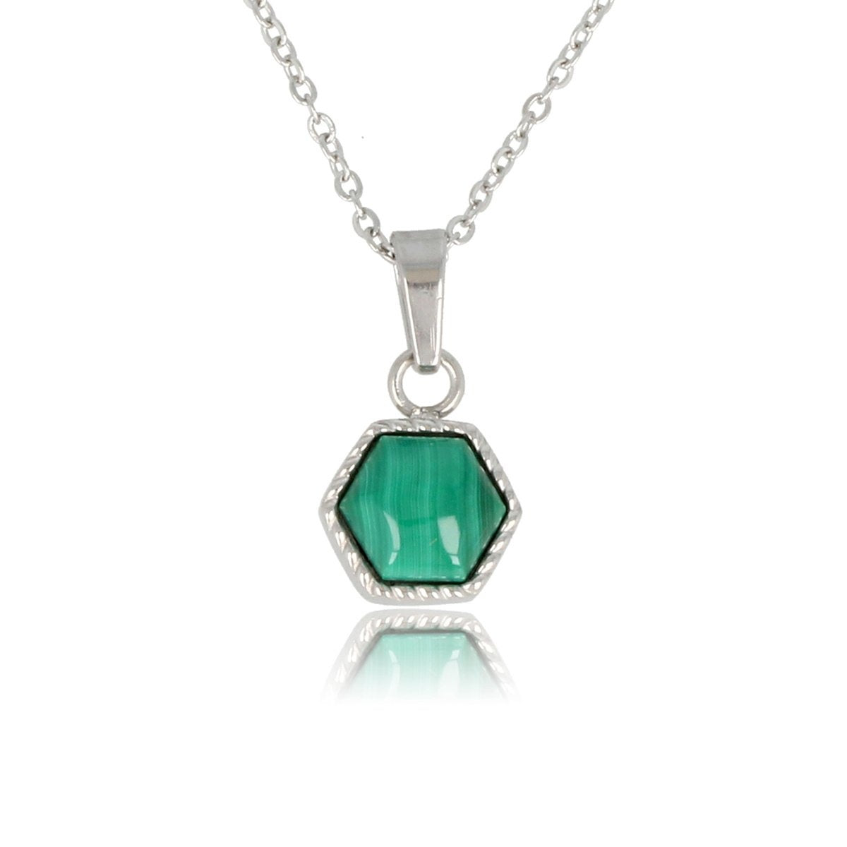 Zilveren Ketting met Malachite Zeshoek Hanger