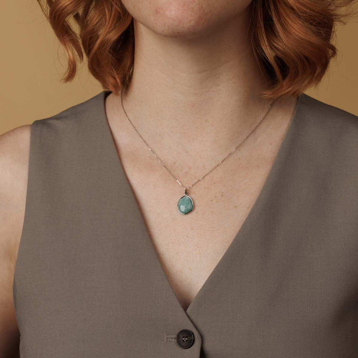 Silver Necklace with Amazonite Pendant - Unique Gemstone