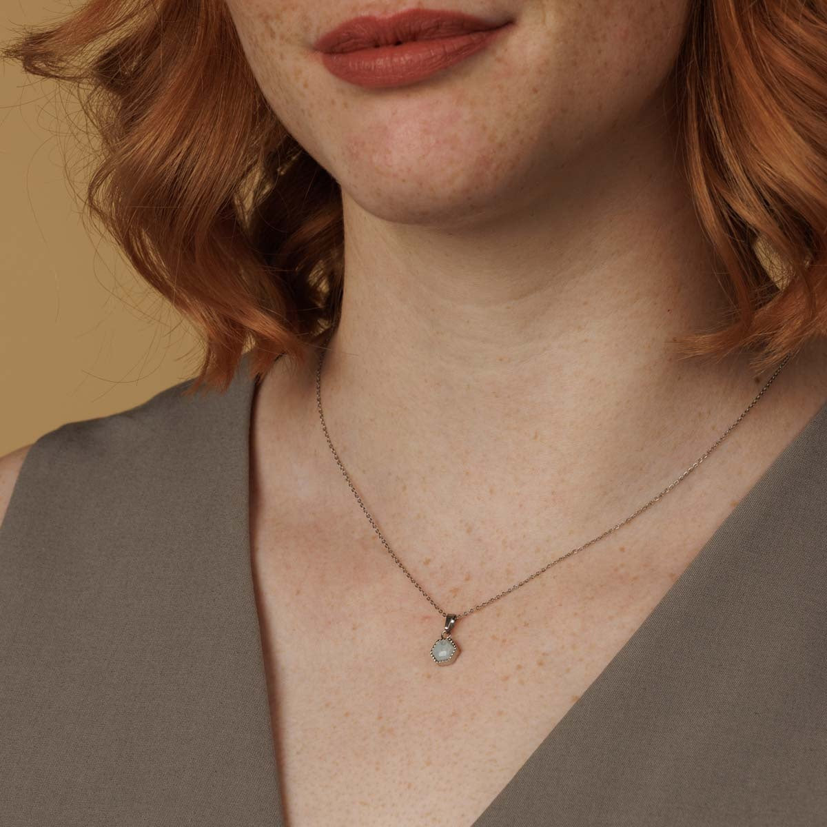 Silver Necklace with Amazonite Hexagon Gemstone Pendant