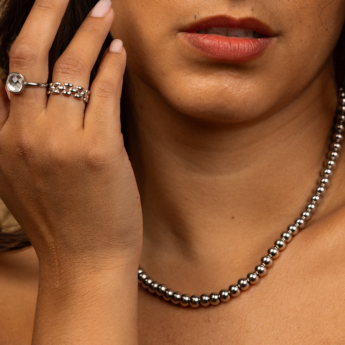 Silver Ladies Necklace 45cm with 7mm Beads