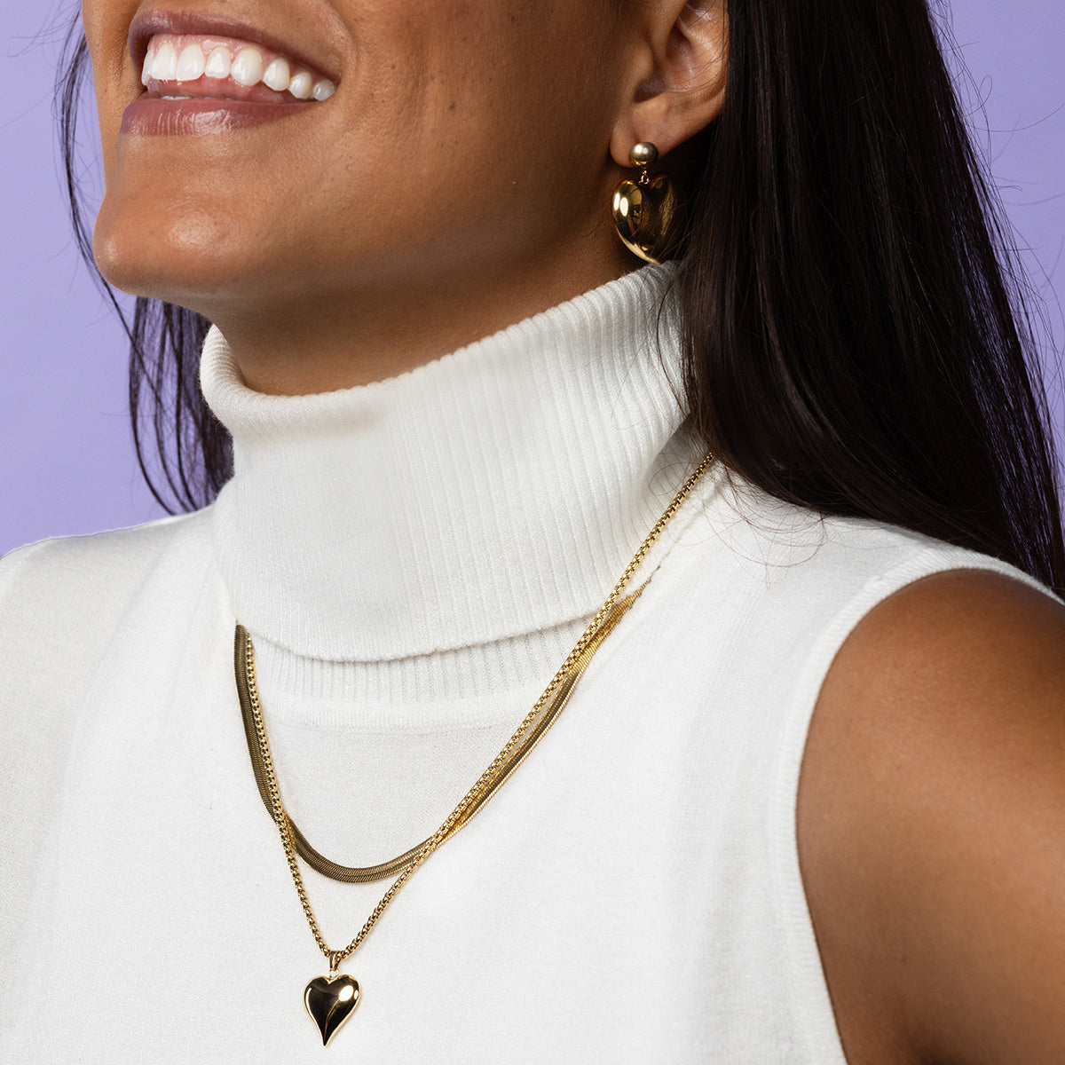 Gold Chain with 17mm Heart Pendant - Long Model