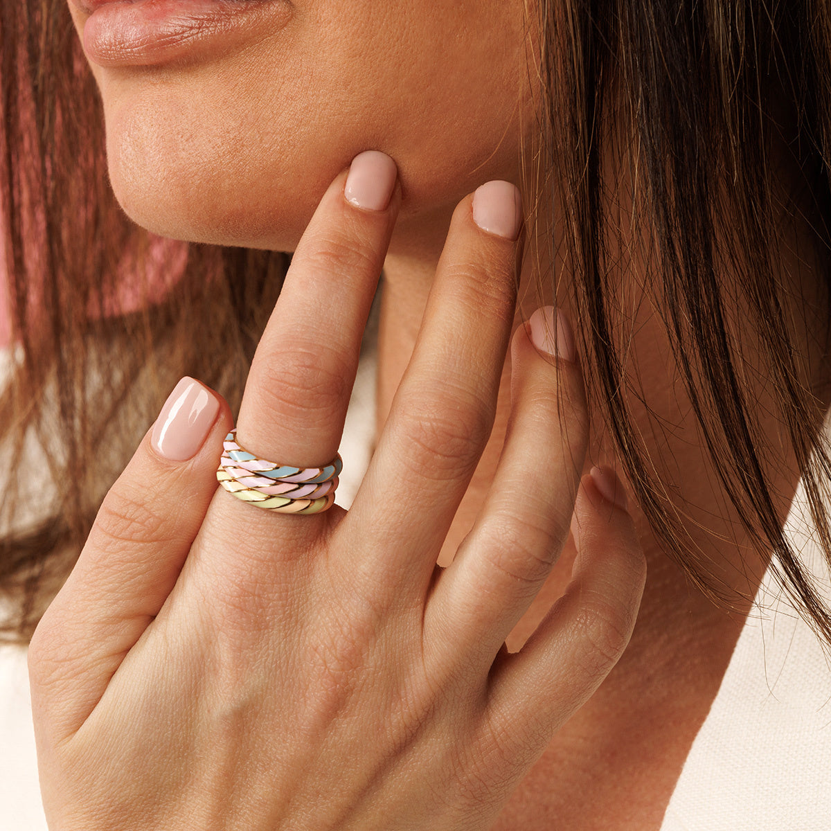 Gold ring - blue and lilac epoxy - 3mm wide - trendy