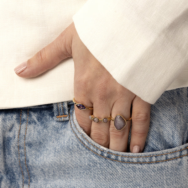 Gouden ring - Drie Lilac Quartz edelstenen - Tijdloze eyecatcher