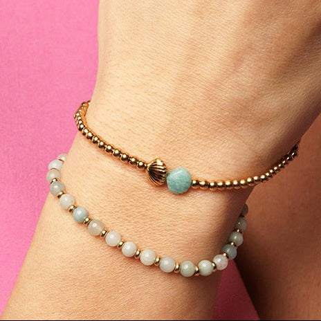 Amazonite Shell Bracelet with Golden Beads