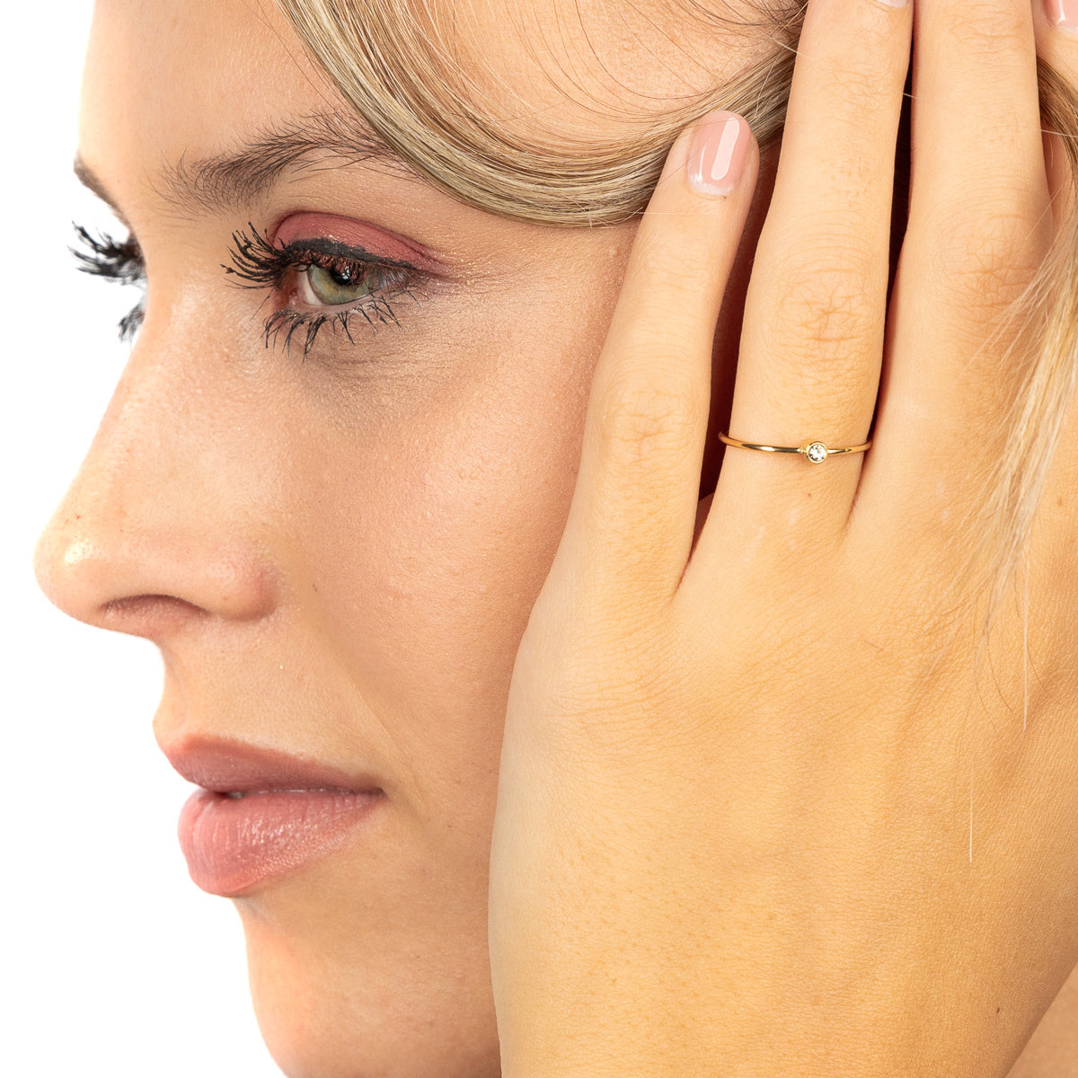 Goldener Aufsteckring mit Kristall - Minimalistischer Edelstahl