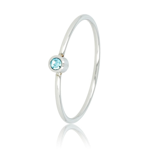 Zilveren aanschuifring - Aqua glassteen - Stainless steel